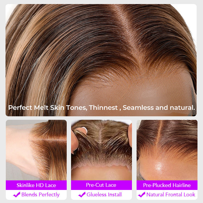 4/27 Honey Blonde Highlight Body Wave HD Lace Front Human Hair Wigs Free Part