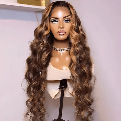 4/27 Honey Blonde Highlight Body Wave HD Lace Front Human Hair Wigs Free Part