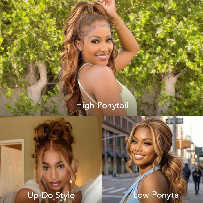 4/27 Honey Blonde Highlight Body Wave HD Lace Front Human Hair Wigs Free Part