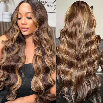 4/27 Honey Blonde Highlight Body Wave HD Lace Front Human Hair Wigs Free Part