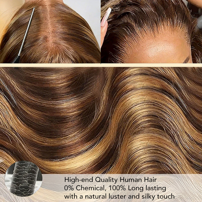 4/27 Honey Blonde Highlight Body Wave HD Lace Front Human Hair Wigs Free Part