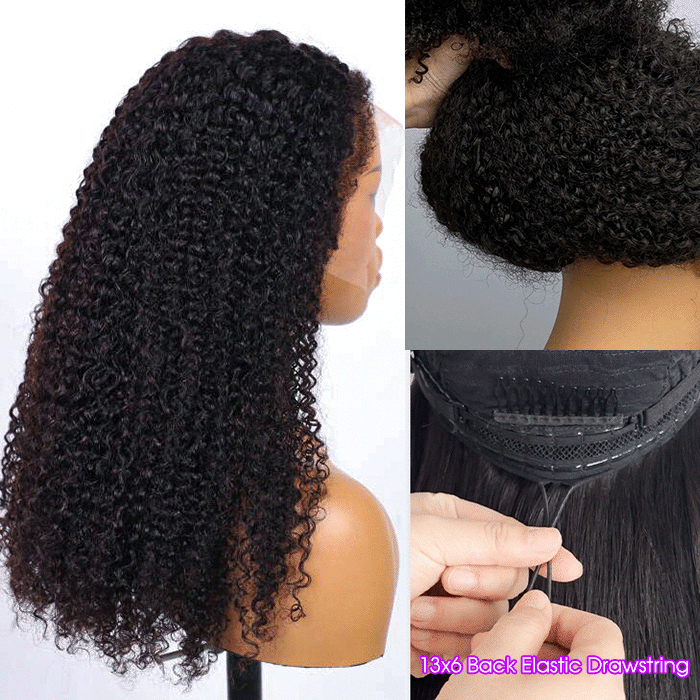 Type 4C Kinky Edges Hairline Glueless Wig Kinky Curly 13x6 Swiss HD Lace Wigs Human Hair