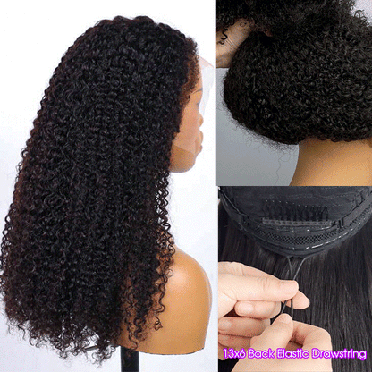 Type 4C Kinky Edges Hairline Glueless Wig Kinky Curly 13x6 Swiss HD Lace Wigs Human Hair