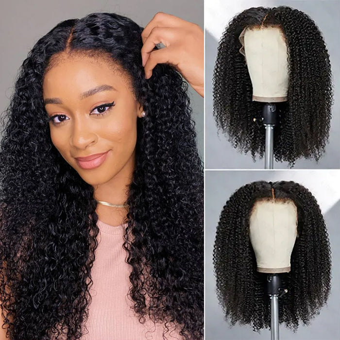 Type 4C Kinky Edges Hairline Glueless Wig Kinky Curly 13x6 Swiss HD Lace Wigs Human Hair