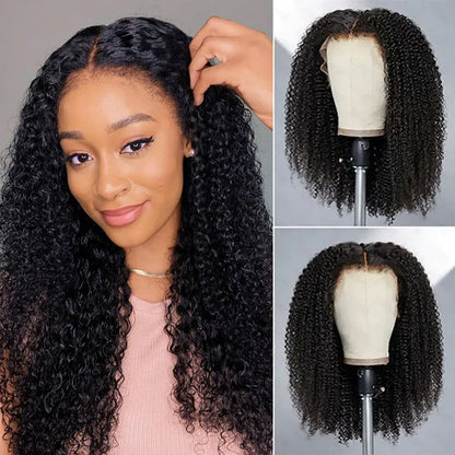 Type 4C Kinky Edges Hairline Glueless Wig Kinky Curly 13x6 Swiss HD Lace Wigs Human Hair