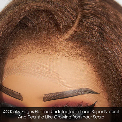 #4 Chocolate Brown 4C Edges Hairline Kinky Straight Wig Glueless Human Hair Wigs Super Realistic Natural