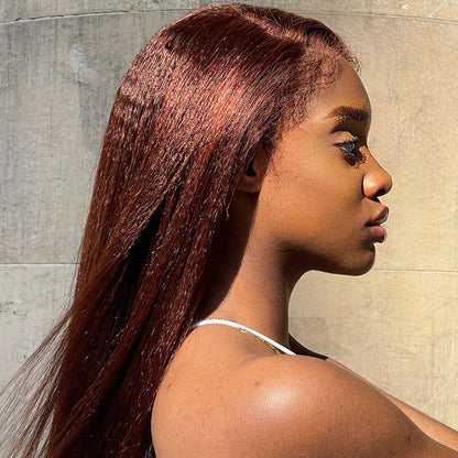 Glueless 4C Kinky Edges Wig #33 Reddish Brown Kinky Straight Human Hair Wigs For Black Women