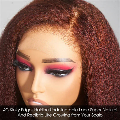 Glueless 4C Kinky Edges Wig #33 Reddish Brown Kinky Straight Human Hair Wigs For Black Women