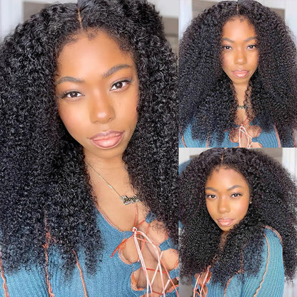 Type 4C Kinky Edges Hairline Glueless Wig Kinky Curly 13x6 Swiss HD Lace Wigs Human Hair