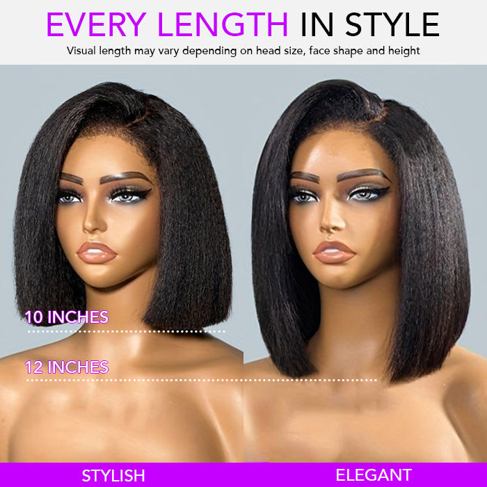 4C Kinky Edges Lace Front Bob Wig Short Kinky Straight Human Hair Wig Pre Bleached Knots