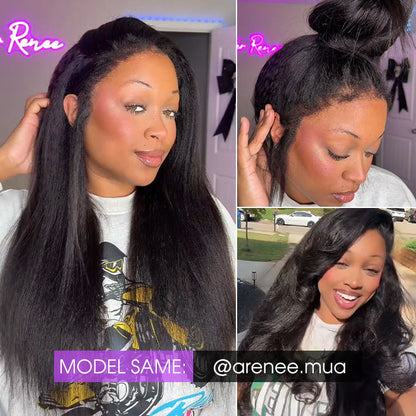 4C Kinky Edge Hairline Kinky Straight Invisi Strap Snug Fit 360 Transparent Lace Frontal Bleached Knots Pre Cut Lace Wig