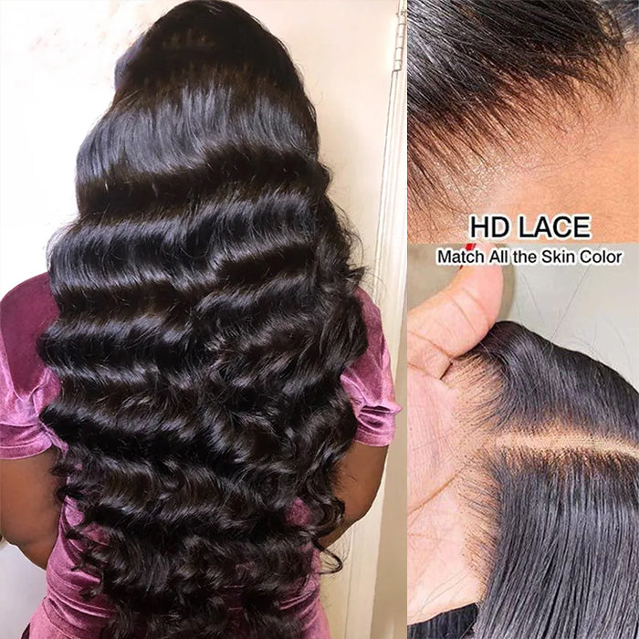 Loose Wave 13x6 Full Lace Frontal Wig Pre Bleached Glueless Lace Human Hair Wigs For Women