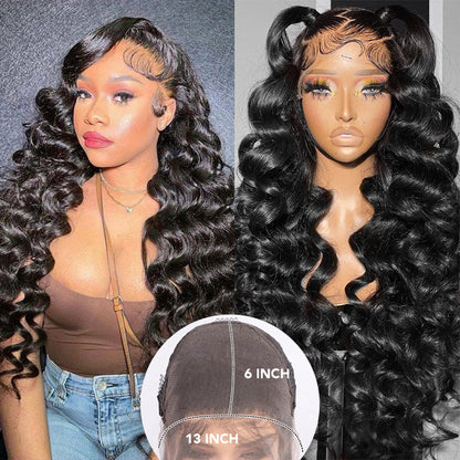 Loose Wave 13x6 Full Lace Frontal Wig Pre Bleached Glueless Lace Human Hair Wigs For Women