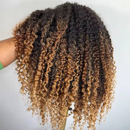Luxury Curly Wig Ombre Brown 100% Human Hair Swiss 13x6 HD Lace Frontal Glueless Wig For Women