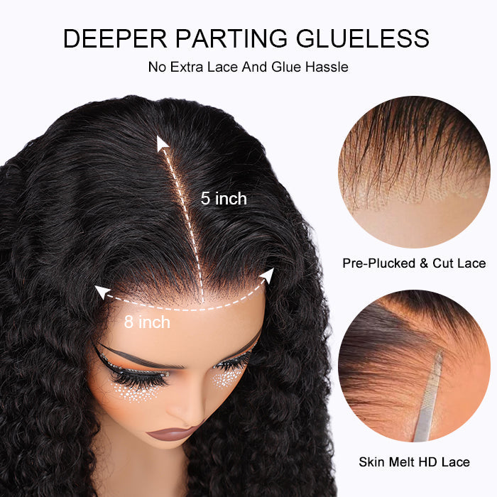 Deep Wave Glueless Wig With Elastic Drawstring 8x5 Closure HD Lace Human Hair Pre Everything Wigs No Skills Needed