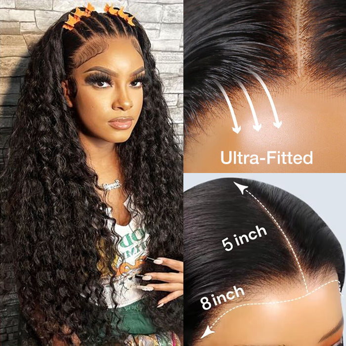 Deep Wave Glueless Wig With Elastic Drawstring 8x5 Closure HD Lace Human Hair Pre Everything Wigs No Skills Needed