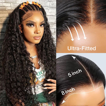 Deep Wave Glueless Wig With Elastic Drawstring 8x5 Closure HD Lace Human Hair Pre Everything Wigs No Skills Needed