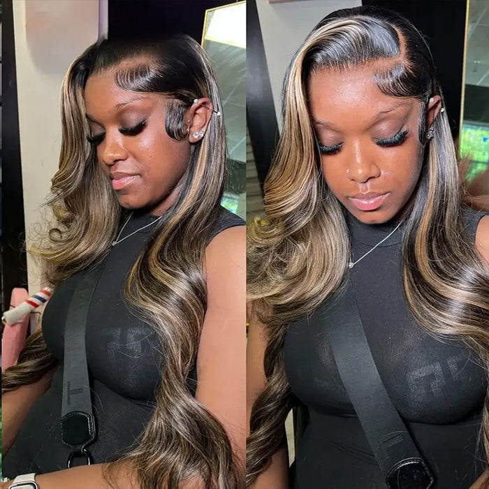 M1B/27 Highlight Body Wave Drawstring 13x6 Full Lace Frontal Human Hair Wigs