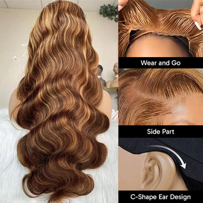 Highlight Glueless Body Wave Wigs For Beginner 8x5 Closure HD Lace Human Hair Pre Everything Wigs
