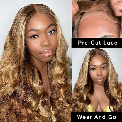 Highlight Glueless Body Wave Wigs For Beginner 8x5 Closure HD Lace Human Hair Pre Everything Wigs
