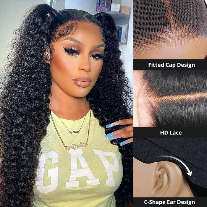 Deep Wave Glueless Wig With Elastic Drawstring 8x5 Closure HD Lace Human Hair Pre Everything Wigs No Skills Needed