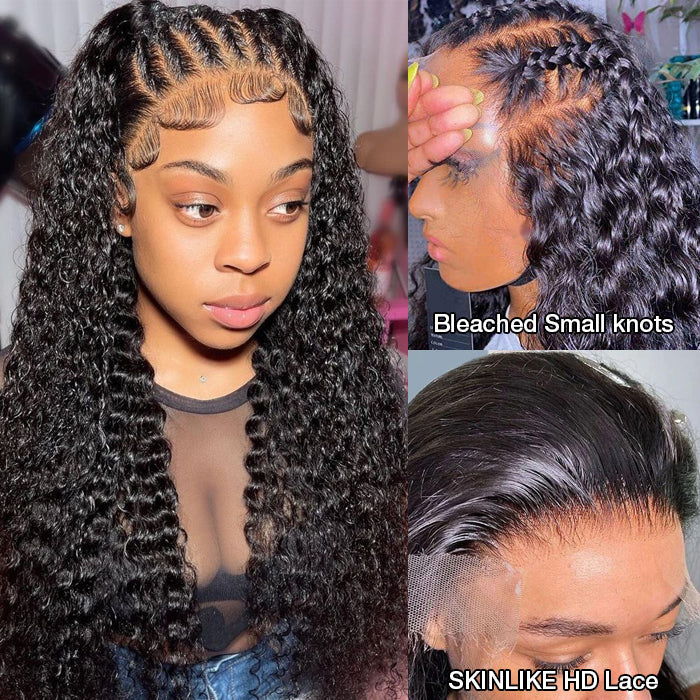 13x6 Pre-All Glueless Lace Frontal Wig Pre Cut Ear to Ear Lace Glueless Deep Wave Wigs