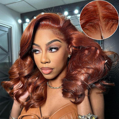 Reddish Brown Body Wave Glueless 13x4 Frontal Pre Cut HD Lace Wig Human Hair S M L Cap