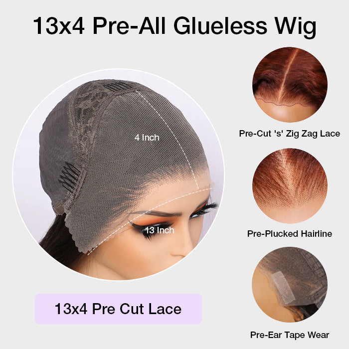 Reddish Brown Body Wave Glueless 13x4 Frontal Pre Cut HD Lace Wig Human Hair S M L Cap