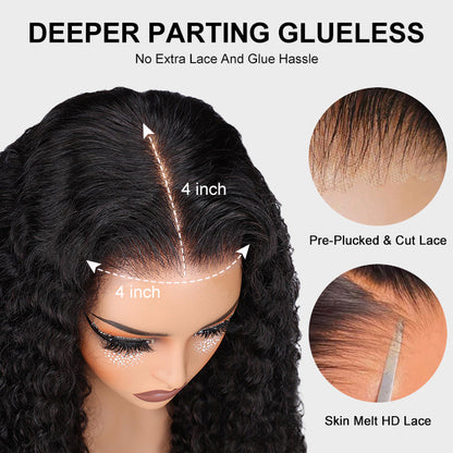 Deep Wave 4x4 HD Lace Closure Wig Pre Cut & Plucked & Bleached Put on go® Glueless Wig Beginner Friendly