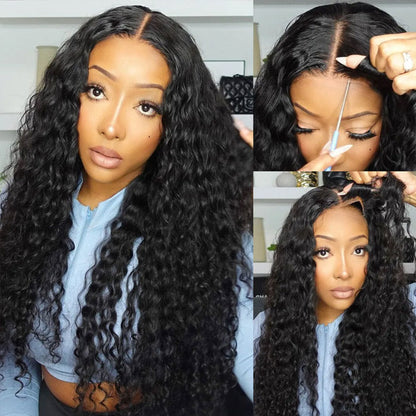 Glueless Water Wave 4x4 Pre Cut Lace Put on go® Wigs Pre Plucked & Pre Bleached Human Hair Wigs