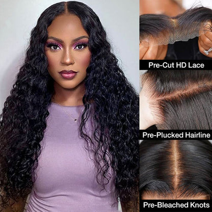 Glueless Water Wave 4x4 Pre Cut Lace Put on go® Wigs Pre Plucked & Pre Bleached Human Hair Wigs