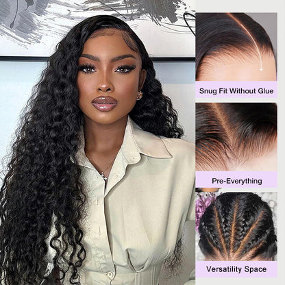 Glueless Water Wave 4x4 Pre Cut Lace Put on go® Wigs Pre Plucked & Pre Bleached Human Hair Wigs