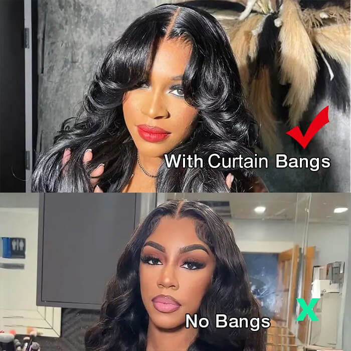 Free Auto-Curling Iron | Curtain Bangs Body Wave Glueless 8x5 HD Lace Wig 220% Density | Ship in 24H