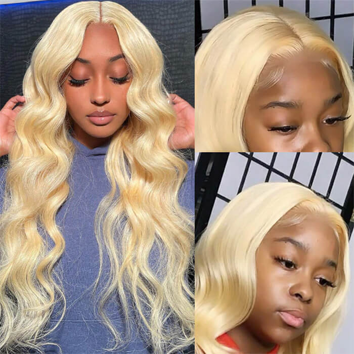 #613 Blonde Glueless Skin Like HD Lace Frontal Wig Body Wave Bleached Blonde Human Hair Wigs