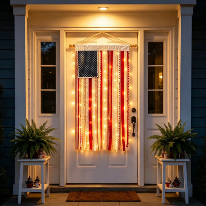 50% OFF🔥4 x 2.3 Ft Lighted Rag American Flag Banner🎆 USA 250th Celebration