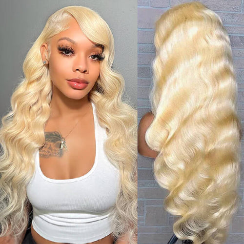 #613 Blonde Glueless Skin Like HD Lace Frontal Wig Body Wave Bleached Blonde Human Hair Wigs