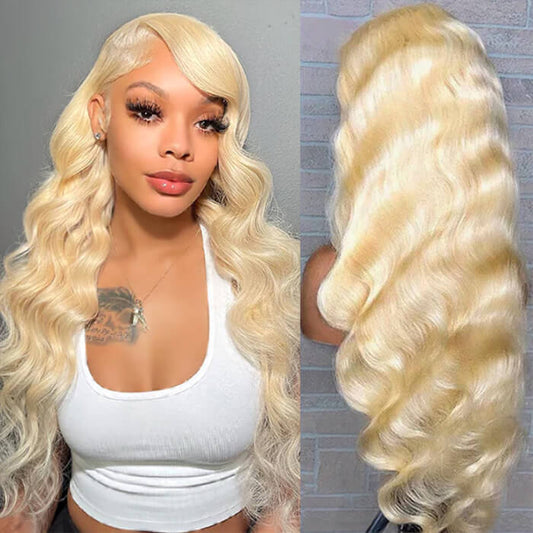 #613 Blonde Glueless Skin Like HD Lace Frontal Wig Body Wave Bleached Blonde Human Hair Wigs