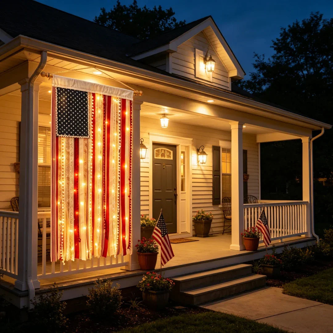 50% OFF🔥4 x 2.3 Ft Lighted Rag American Flag Banner🎆 USA 250th Celebration