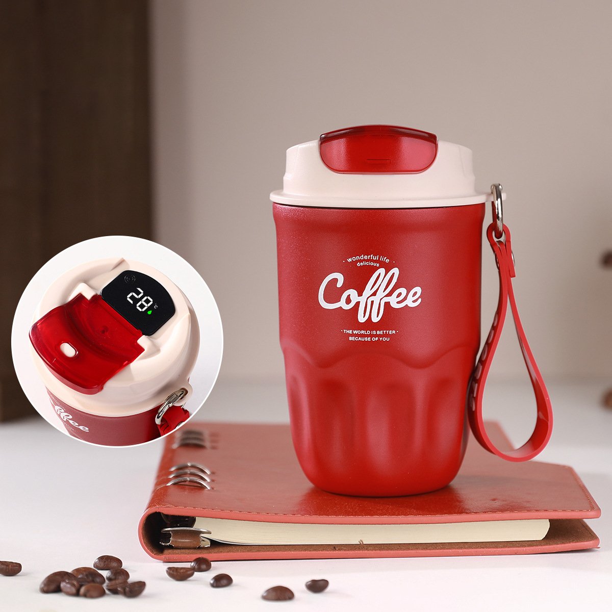 Coffee Vacuum Flask, 1 Count Portable Coffee Cup with Lid & Handle, Stainless Steel Insulated Water Bottle for Home, Office, and Outdoor Use, Insulated Travel Drinkware, Travel Coffee Mugs