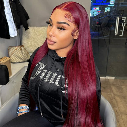 Body Wave Wig 99J Burgundy Color Glueless 8x5 HD Lace Wigs With Pre-Plucked Hairline