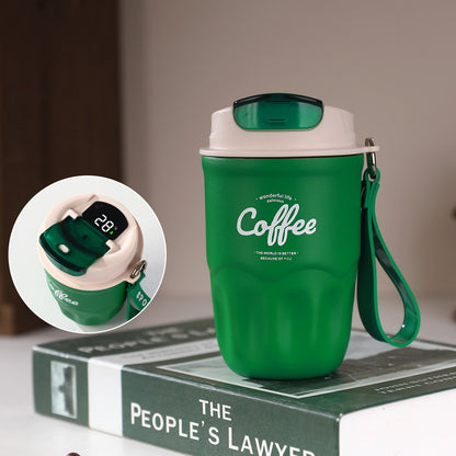 Coffee Vacuum Flask, 1 Count Portable Coffee Cup with Lid & Handle, Stainless Steel Insulated Water Bottle for Home, Office, and Outdoor Use, Insulated Travel Drinkware, Travel Coffee Mugs