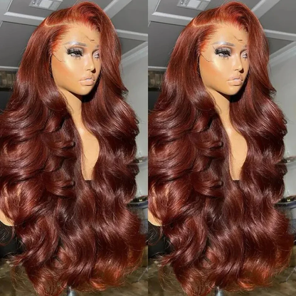 #33 Reddish Brown Color Invisible-Pull String 360 Lace Frontal Wigs Glueless HD Lace Human Hair Wigs