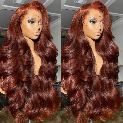 #33 Reddish Brown Color Invisible-Pull String 360 Lace Frontal Wigs Glueless HD Lace Human Hair Wigs