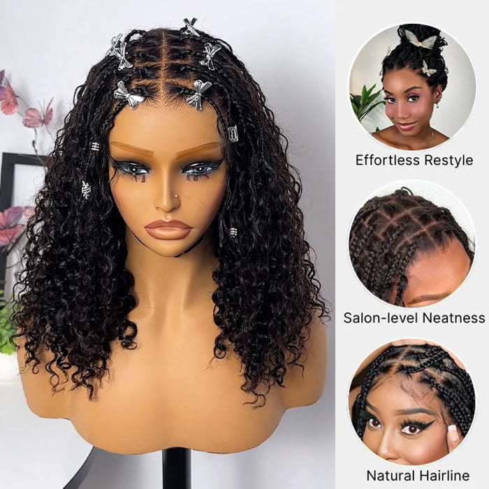 $100 off Flash Sale | Knotless HD Lace Human Hair Braided Curly Wig Glueless 8x5 HD Lace Wigs Pre-Cut Lace