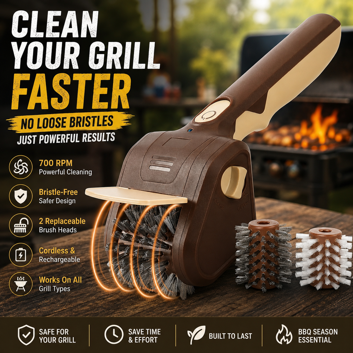 Electric BBQ Grill Brush | Bristle-Free Cordless Grill Cleaner