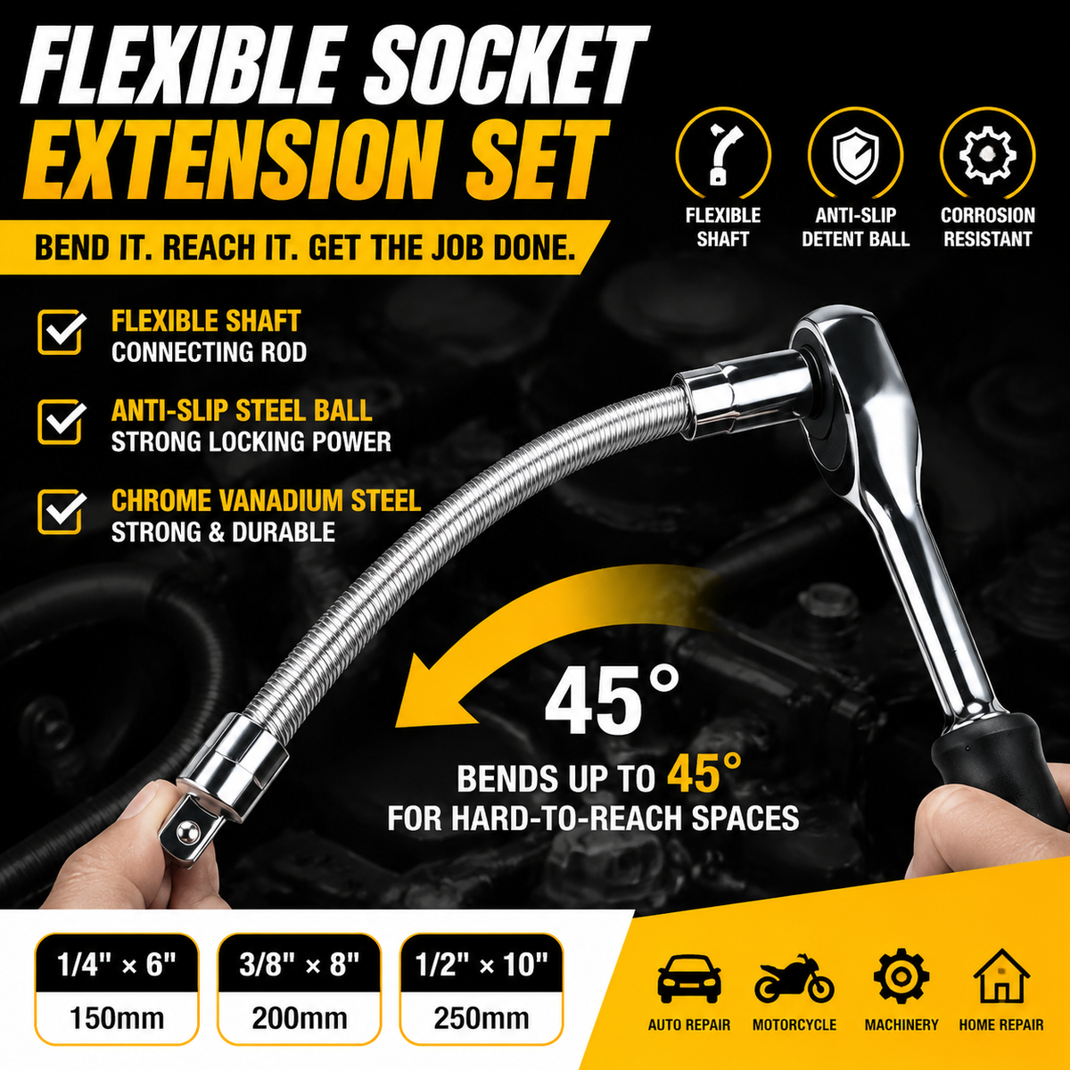 Universal Flexible Wrench Socket Tool – High Torque & Tight Space Repair Adapter