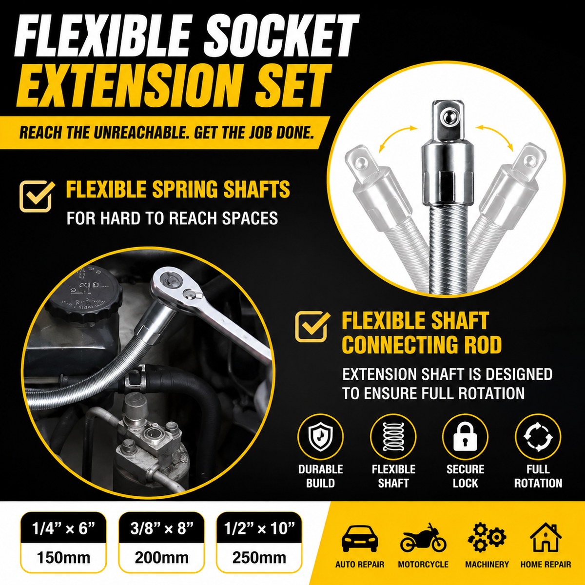 Universal Flexible Wrench Socket Tool – High Torque & Tight Space Repair Adapter