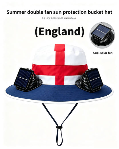 🔥2026 Flag Printed Solar Fan Hat - Premium Long Battery Comfort