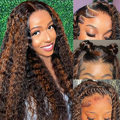 1B/30 Balayage Highlight Deep Wave Drawstring 13X6 Full HD Lace Frontal Human Hair Wigs