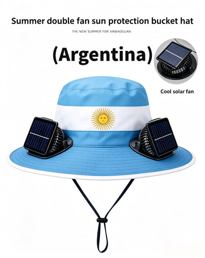 🔥2026 Flag Printed Solar Fan Hat - Premium Long Battery Comfort